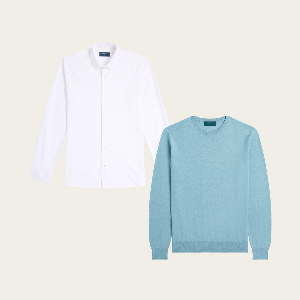 Seawool sweater & Knitted non-iron shirt bundle | White & Light blue