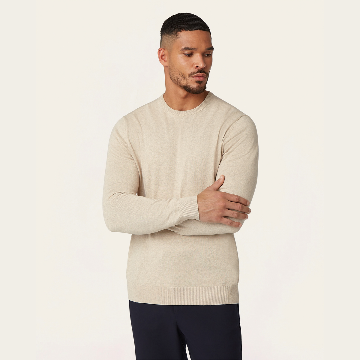 Seawool sweater & Knitted non-iron shirt bundle | White & Sand