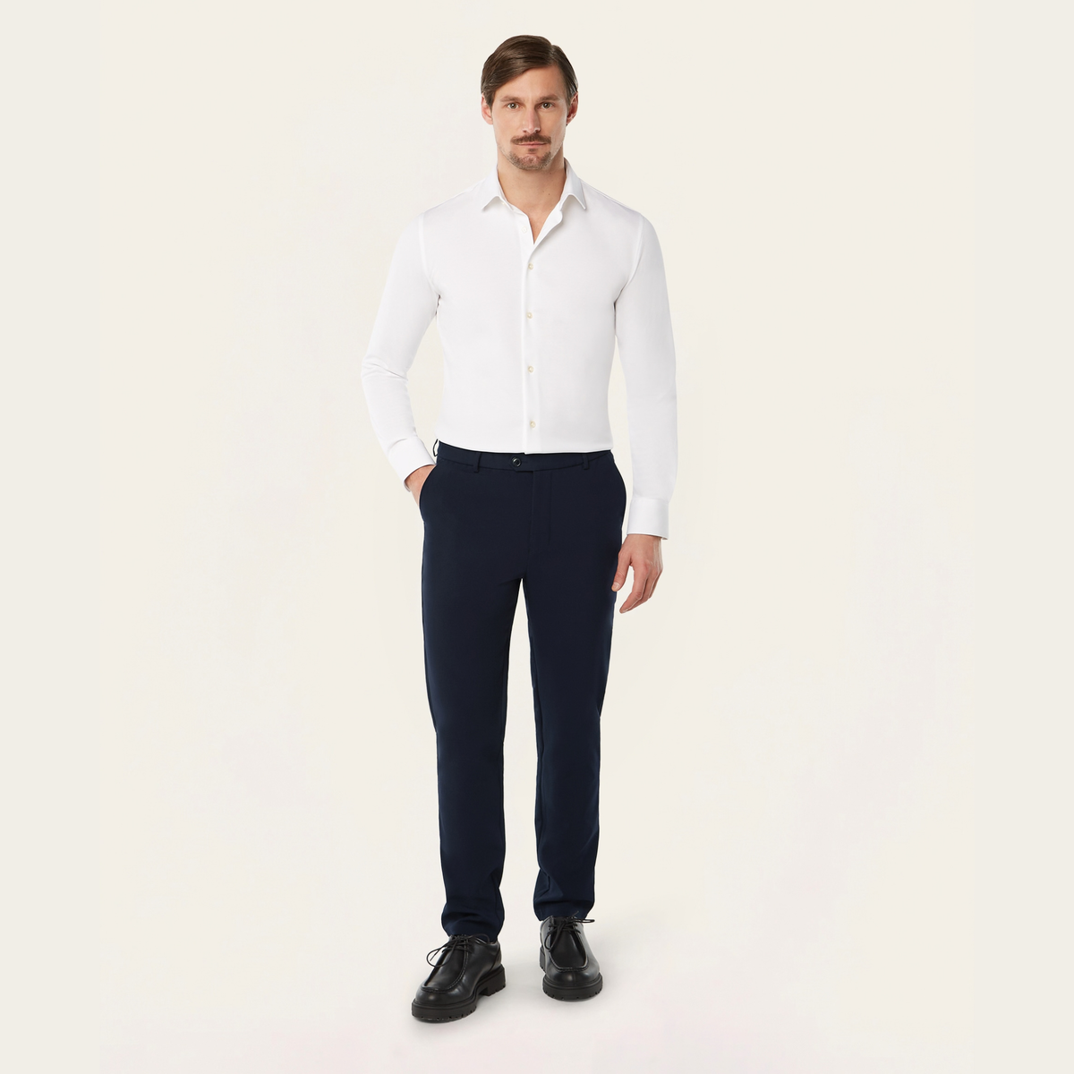 Seawool sweater & Knitted non-iron shirt bundle | White & Sand
