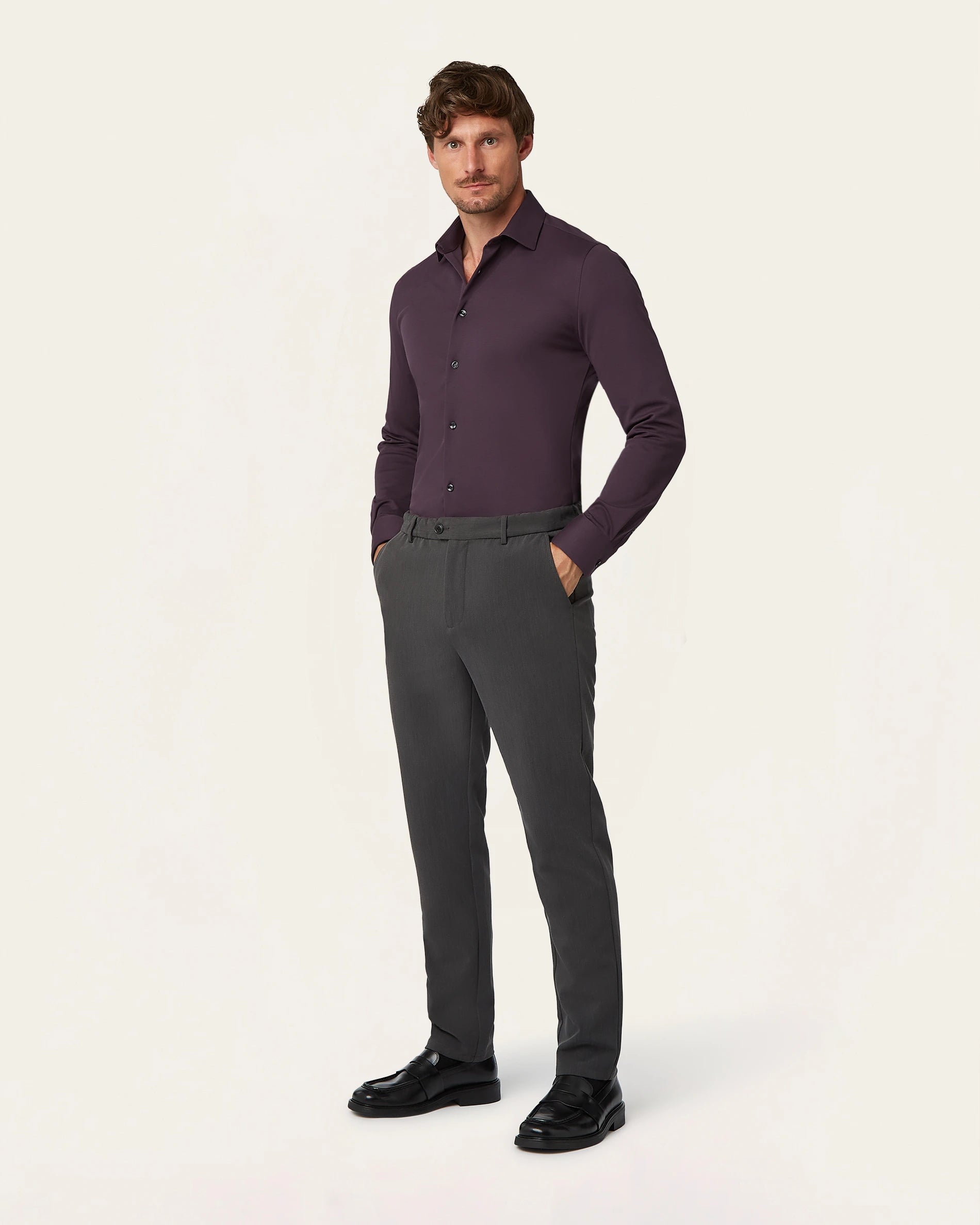 Knitted non-iron shirt Dark Plum