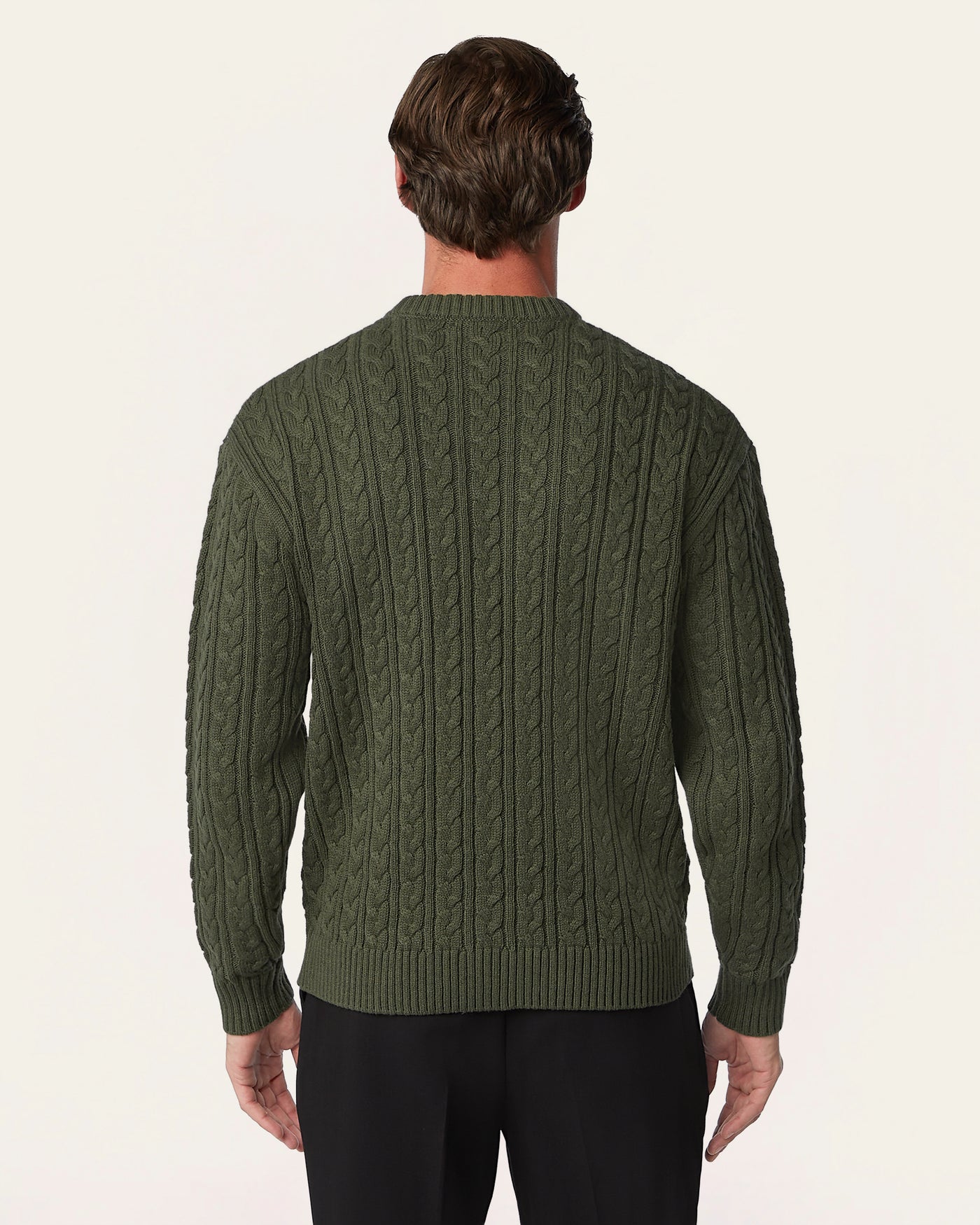 Heavy Seawool Cable Crewneck Dark Olive