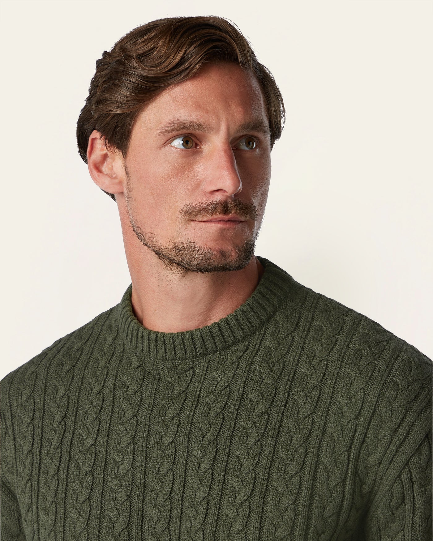 Heavy Seawool Cable Crewneck Dark Olive