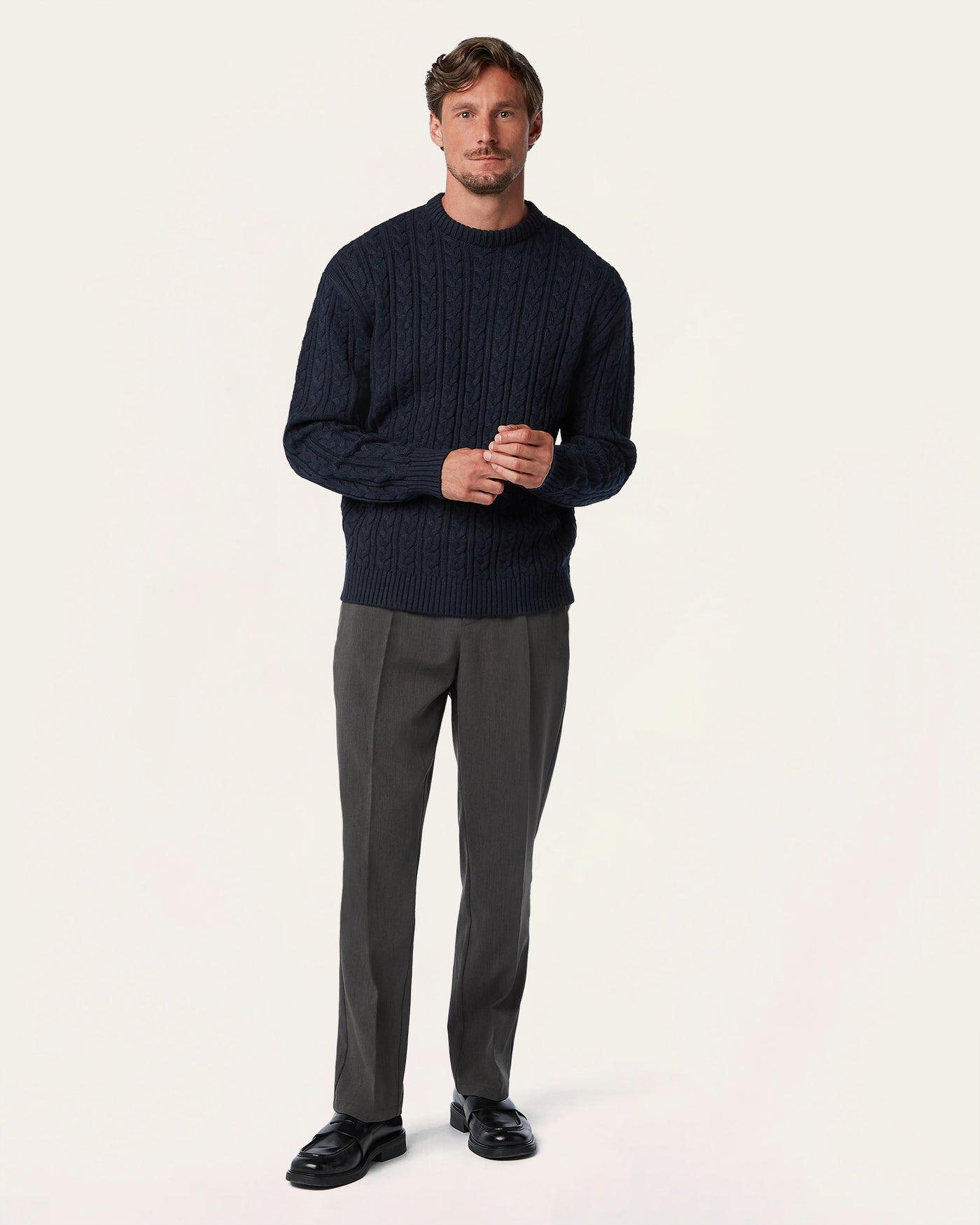 Heavy Seawool Cable Crewneck Navy