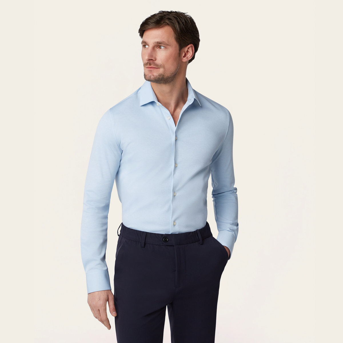 Knitted non-iron shirt Light Blue