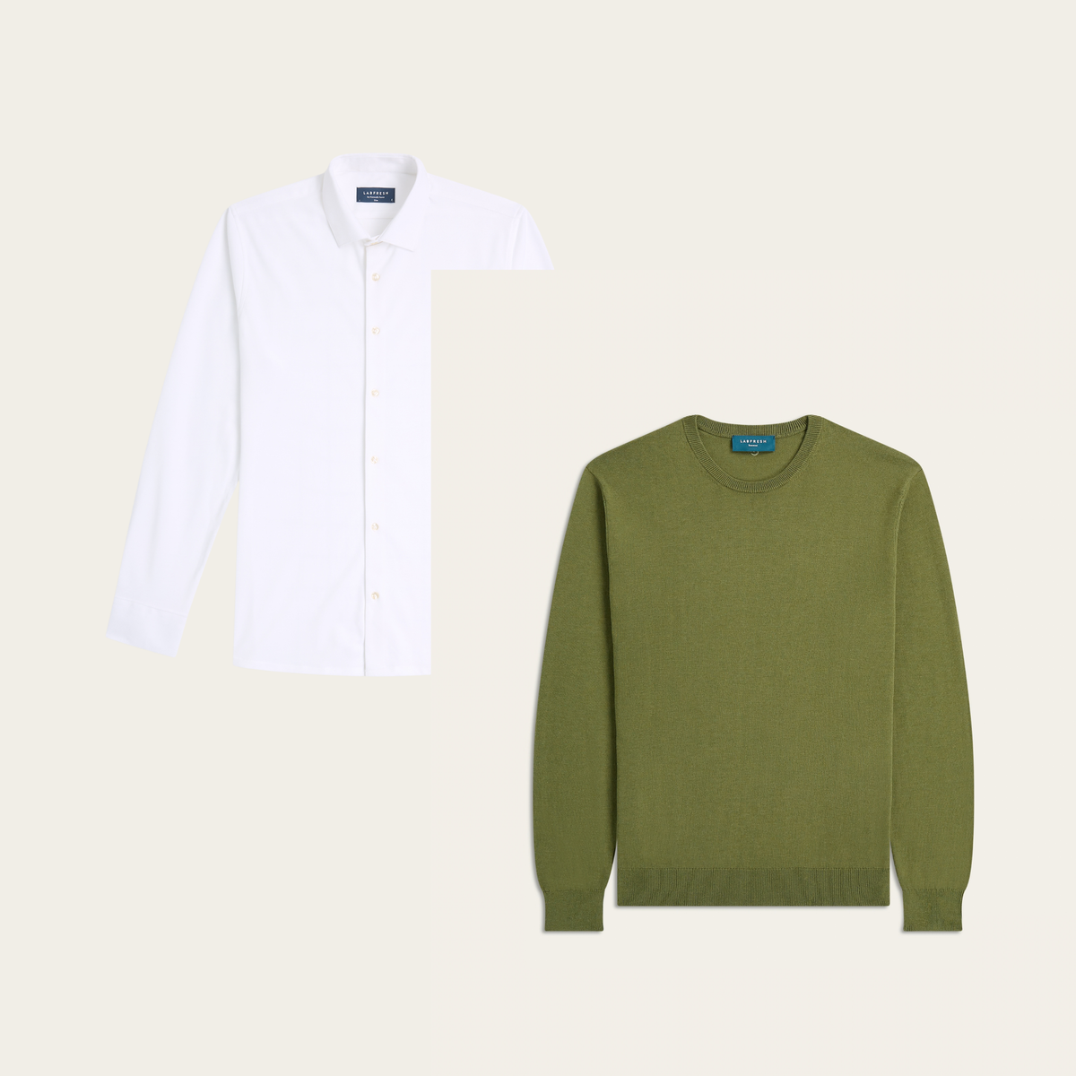 Seawool sweater & Knitted non-iron shirt bundle | White & Olive