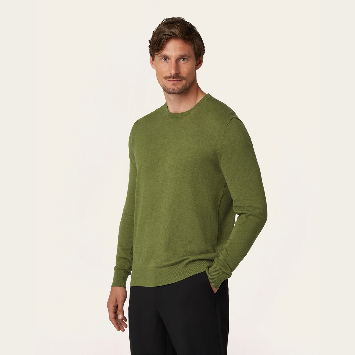 Seawool sweater & Knitted non-iron shirt bundle | White & Olive