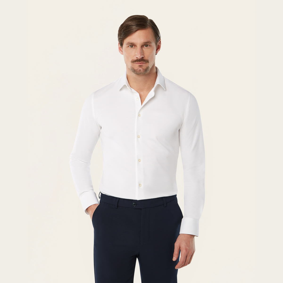 Seawool sweater & Knitted non-iron shirt bundle | White & Olive