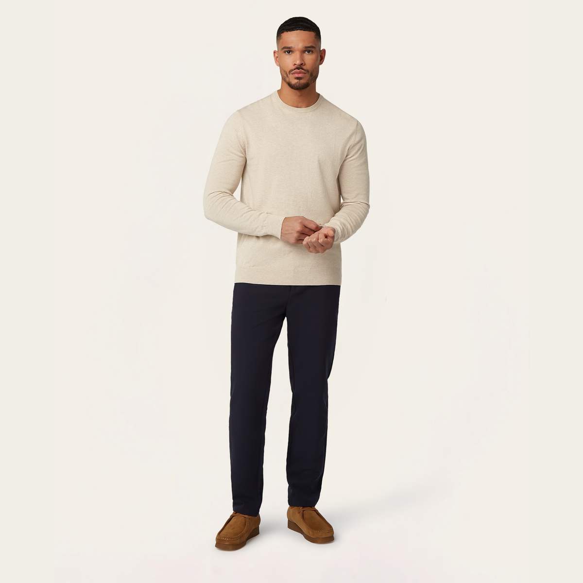 Seawool sweater & Knitted non-iron shirt bundle | White & Sand