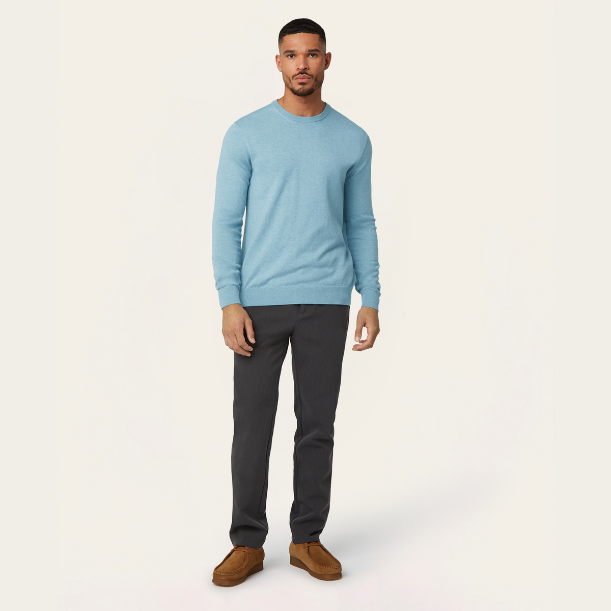 Seawool sweater & Knitted non-iron shirt bundle | White & Light blue
