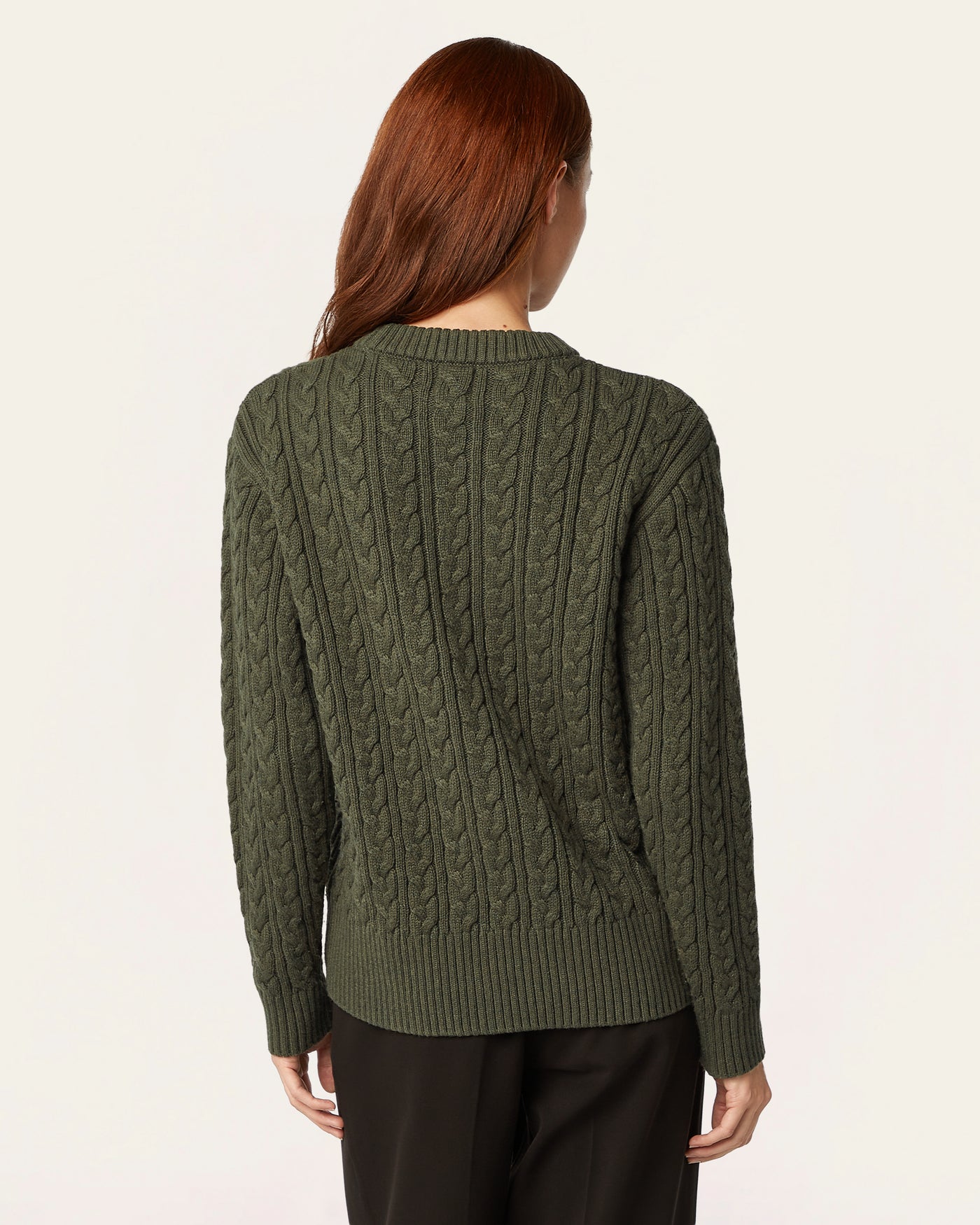 Heavy Seawool Cable Crewneck - Dark Olive