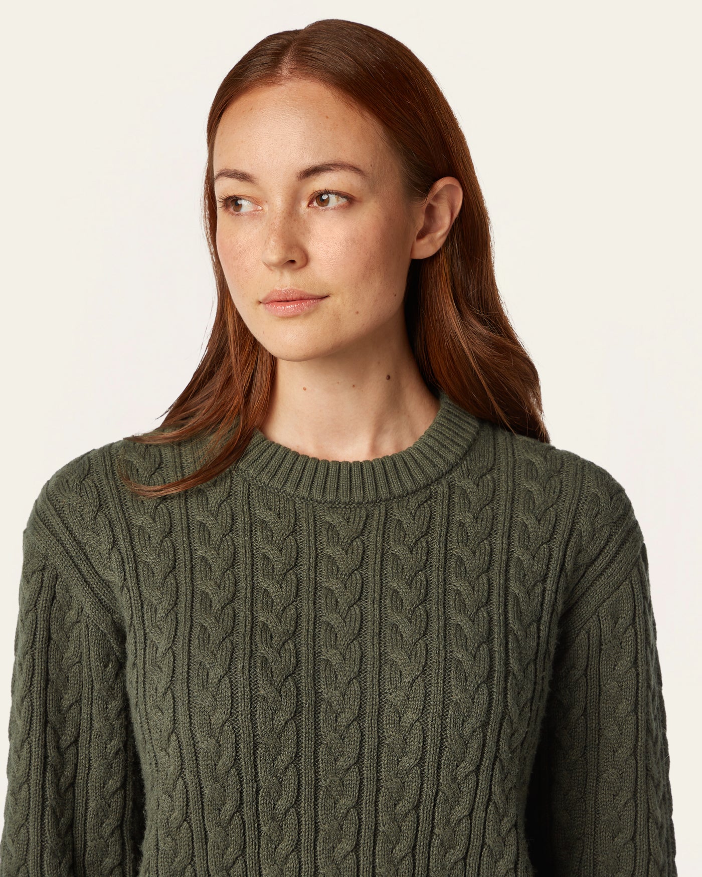 Heavy Seawool Cable Crewneck - Dark Olive