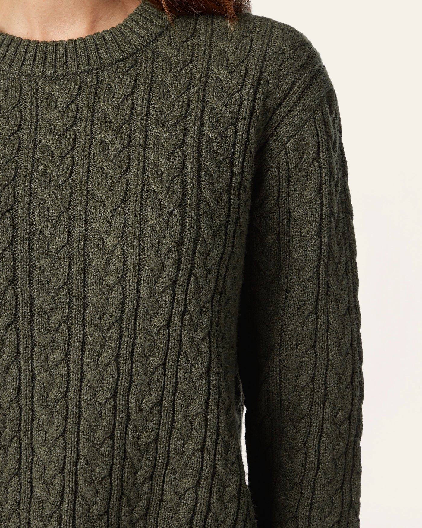 Heavy Seawool Cable Crewneck - Dark Olive