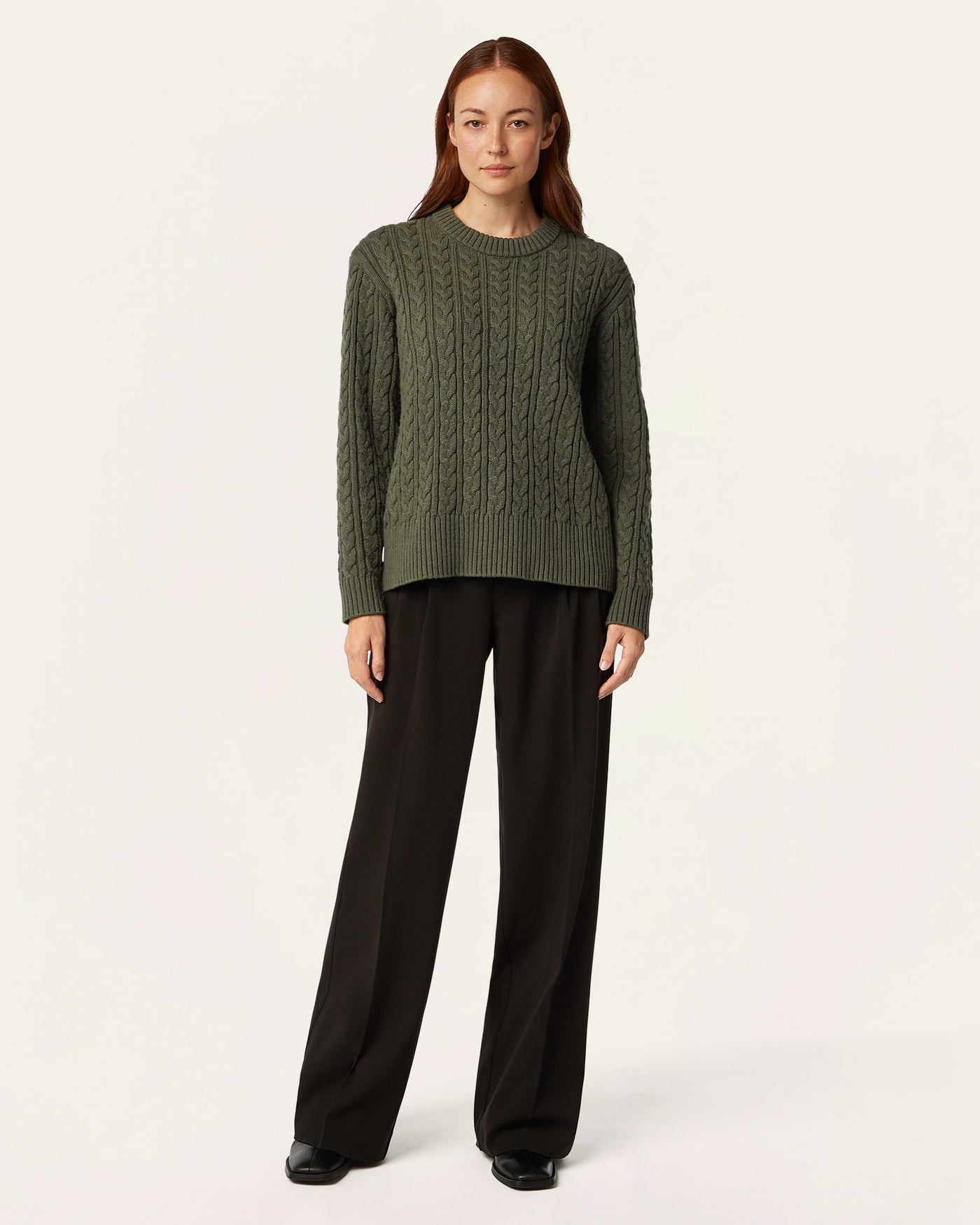 Heavy Seawool Cable Crewneck - Dark Olive