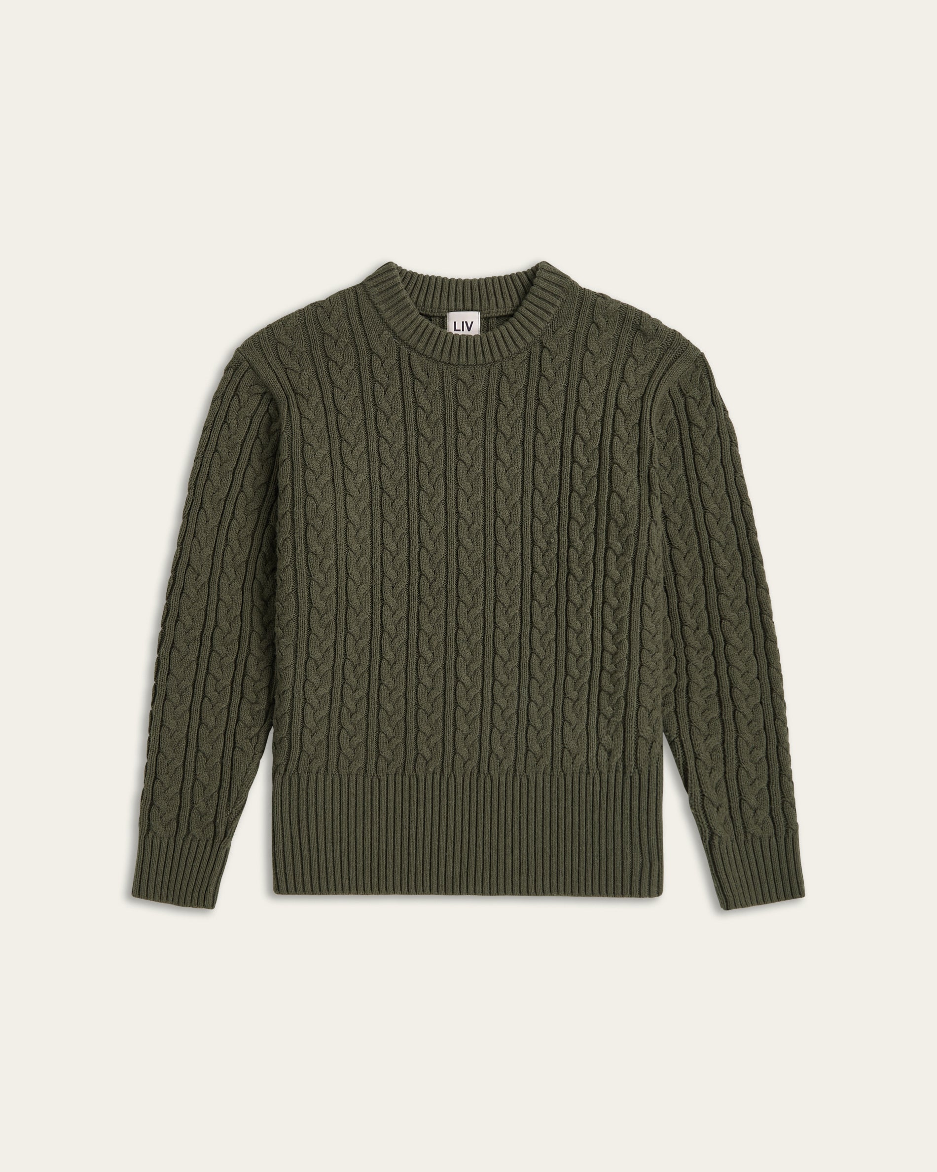 Heavy Seawool Cable Crewneck - Dark Olive