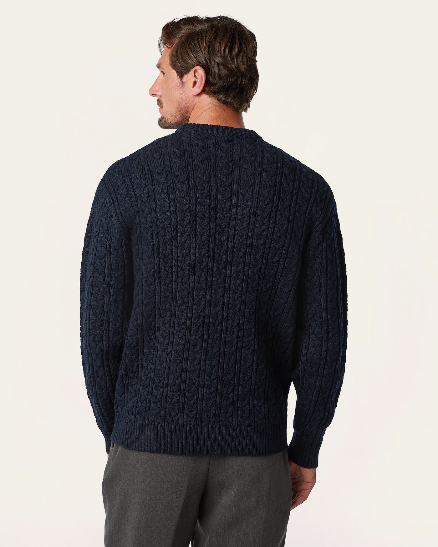 Heavy Seawool Cable Crewneck Navy