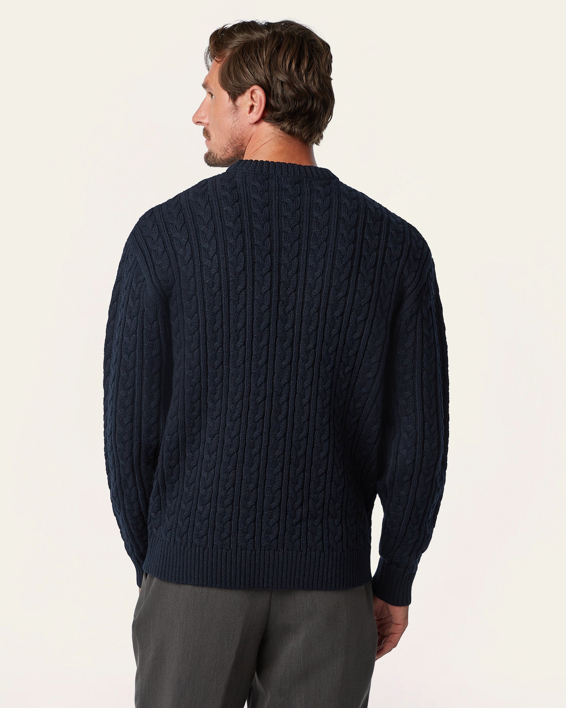 Heavy Seawool Cable Crewneck Navy