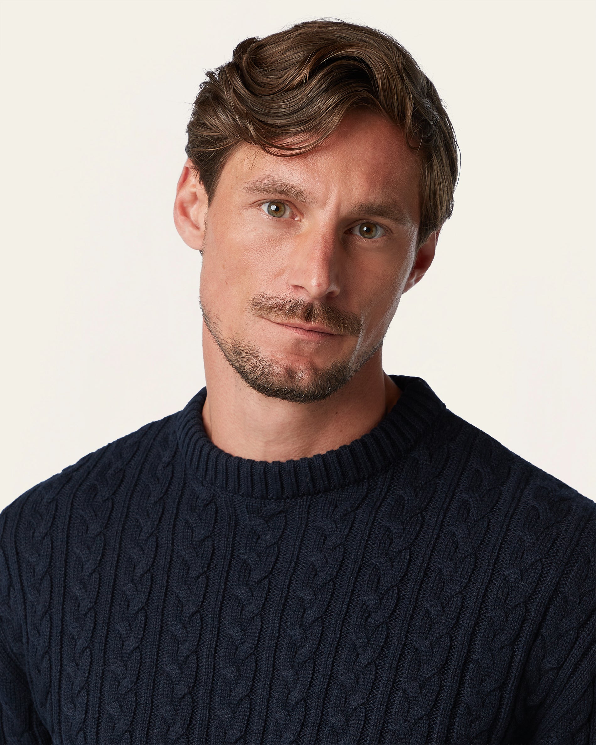 Heavy Seawool Cable Crewneck Navy