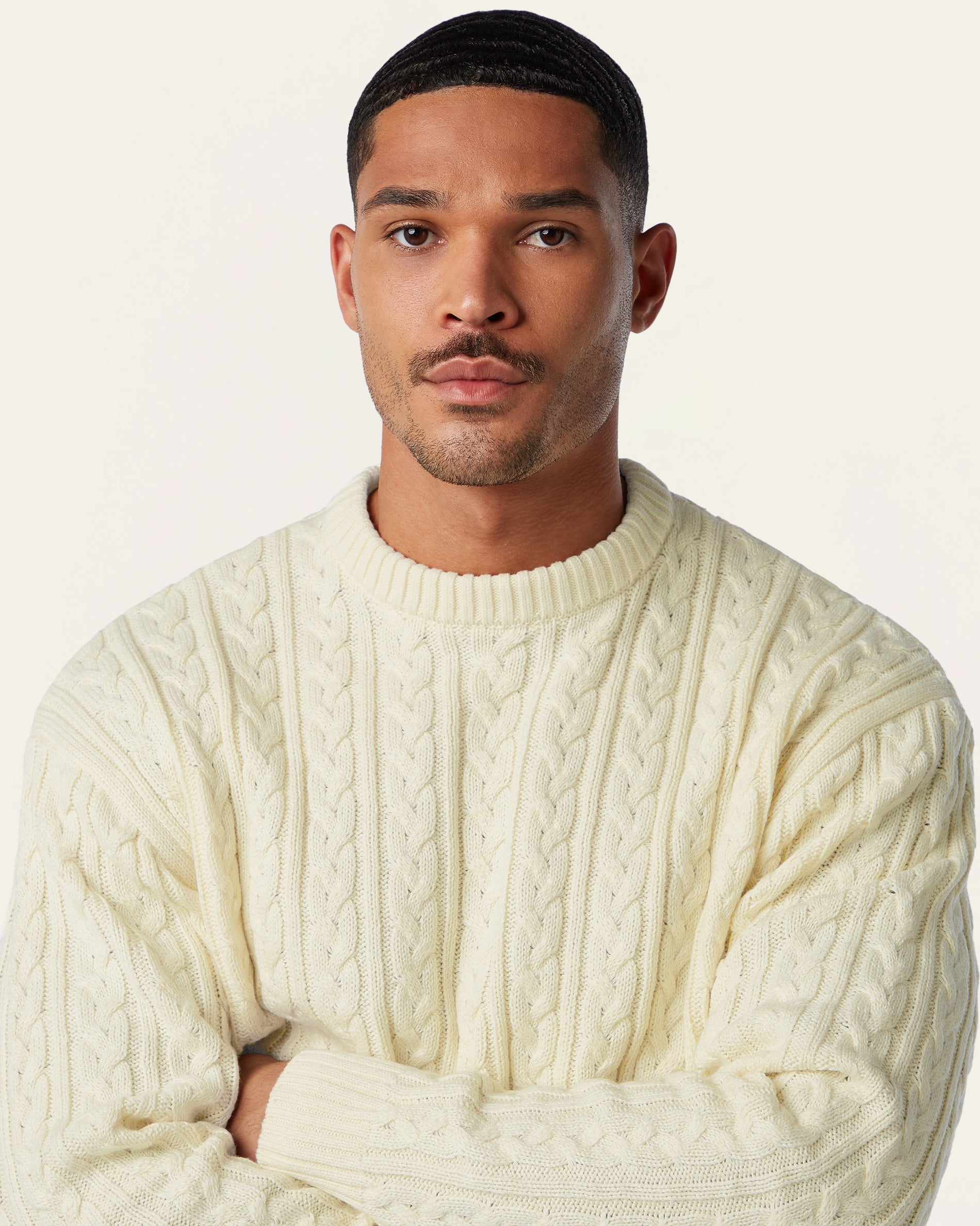 Heavy Seawool Cable Crewneck Off White