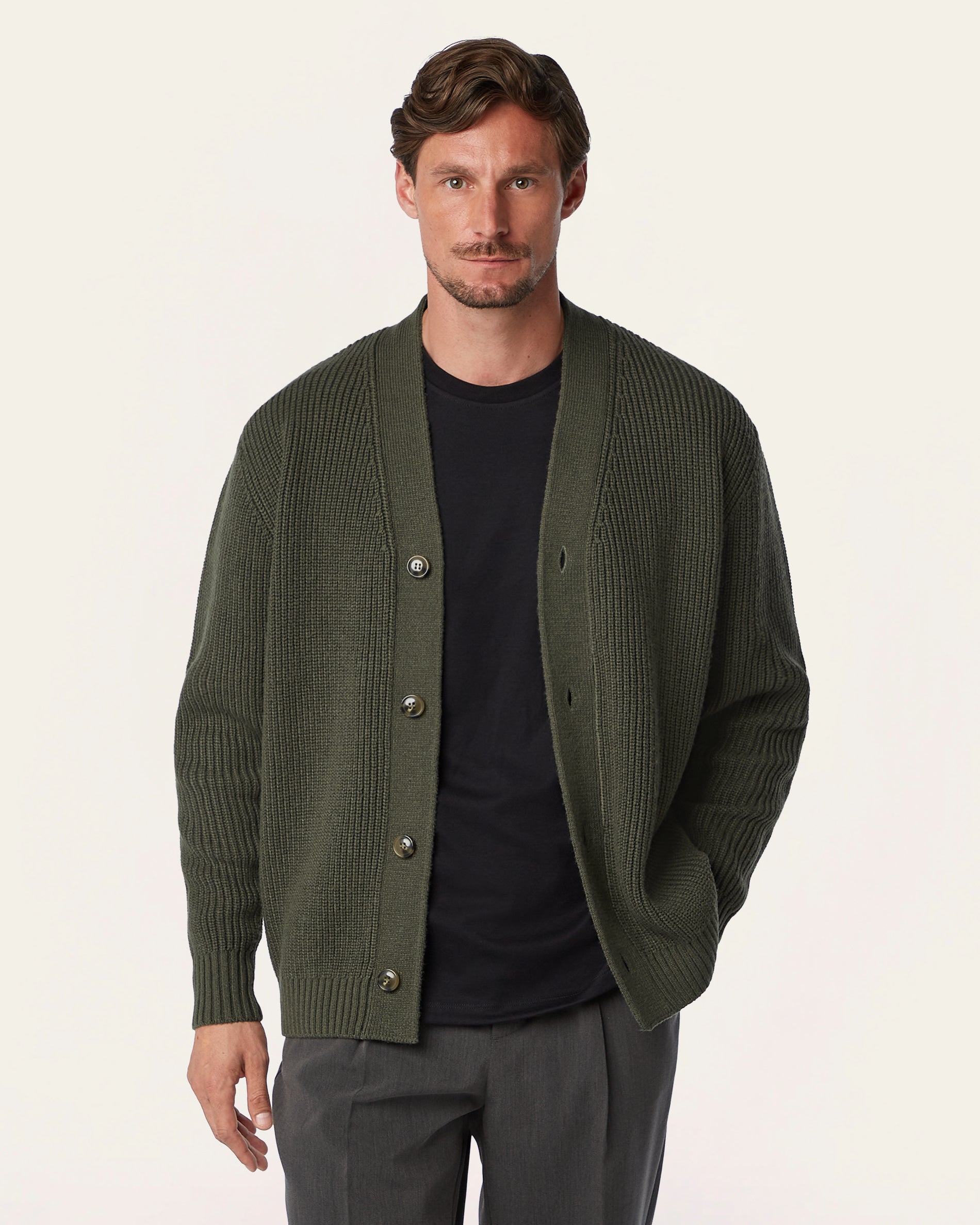 Heavy Seawool Cardigan Dark Olive
