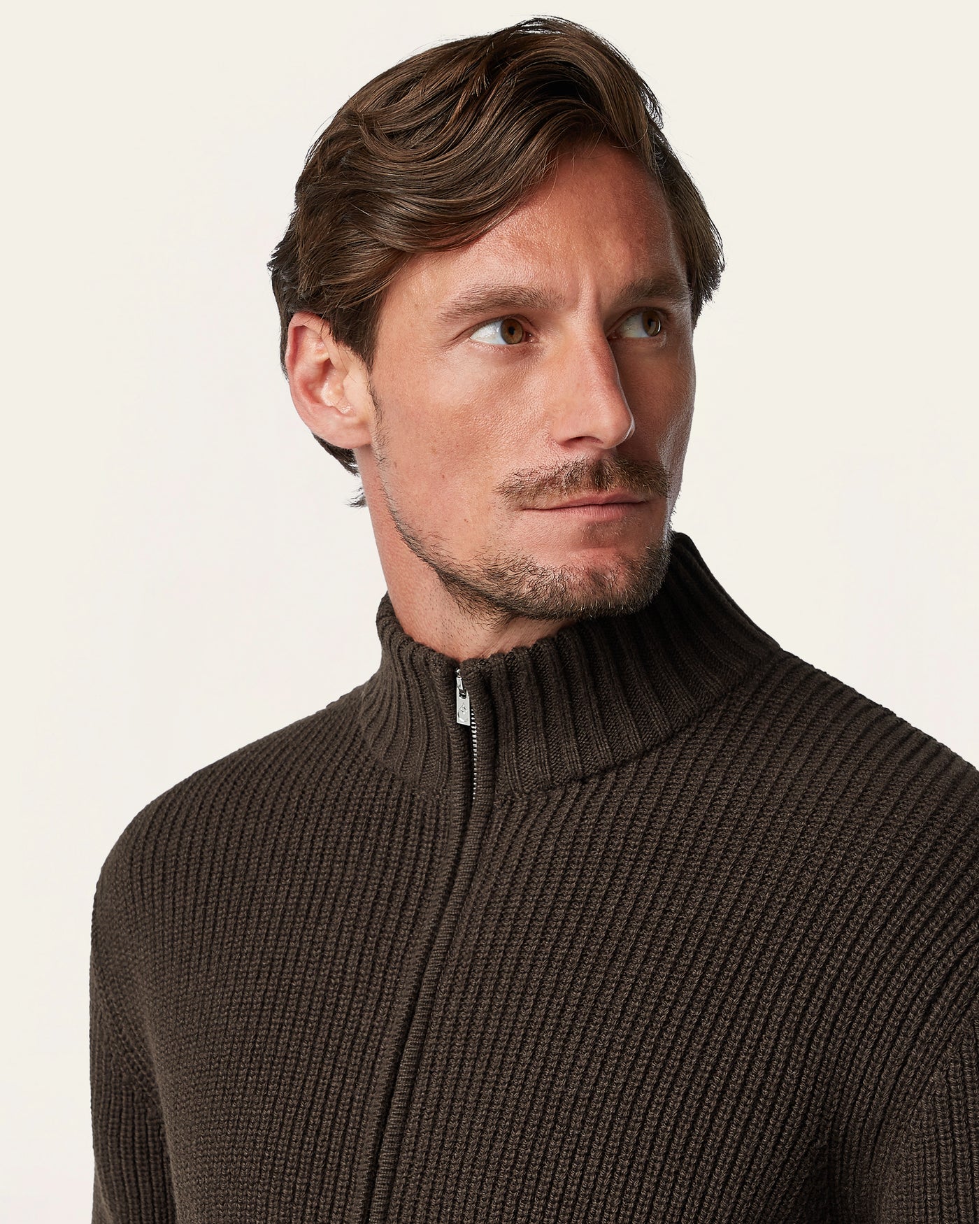 Heavy Seawool Full Zip Cardigan Dark Brown