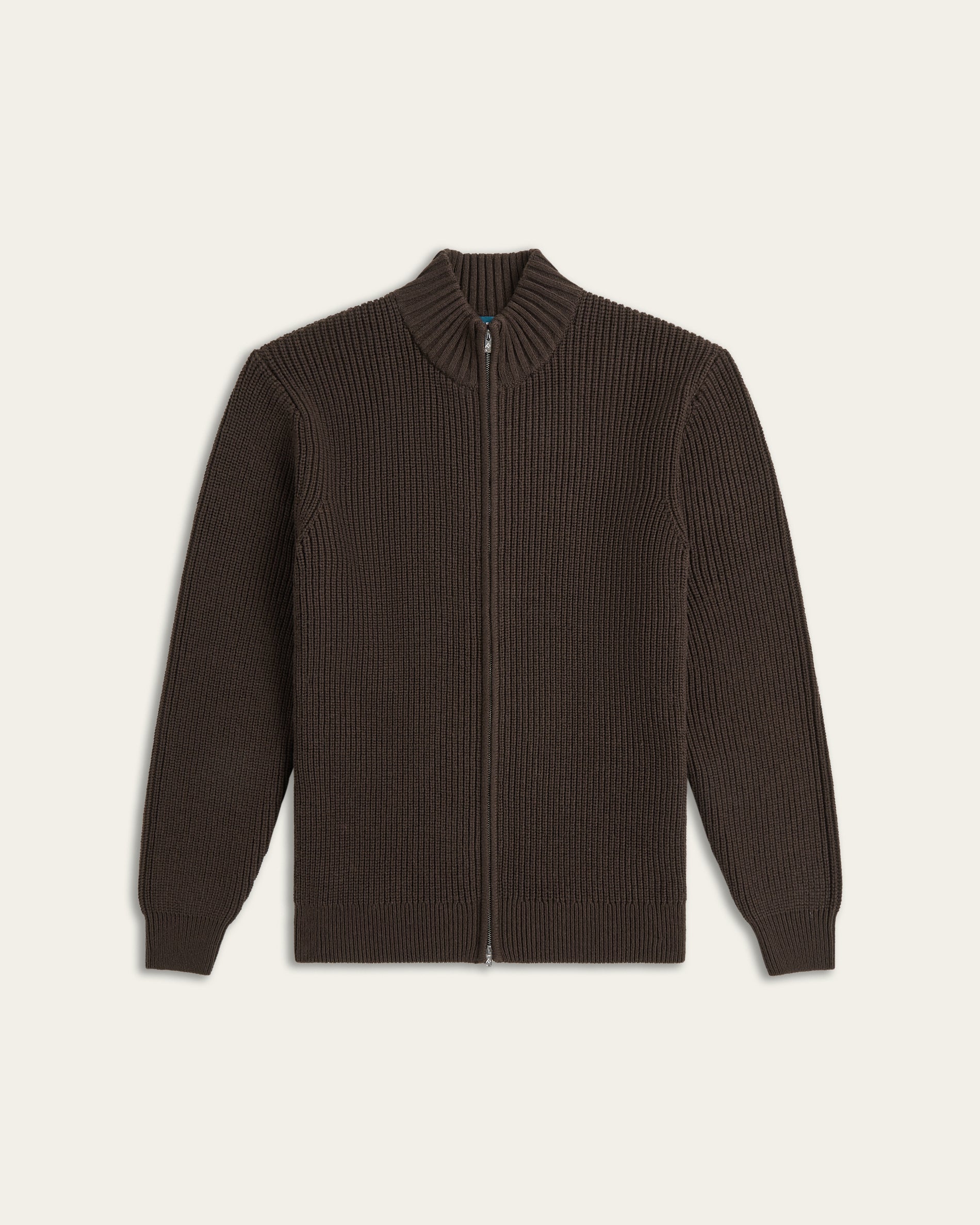 Heavy Seawool Full Zip Cardigan Dark Brown