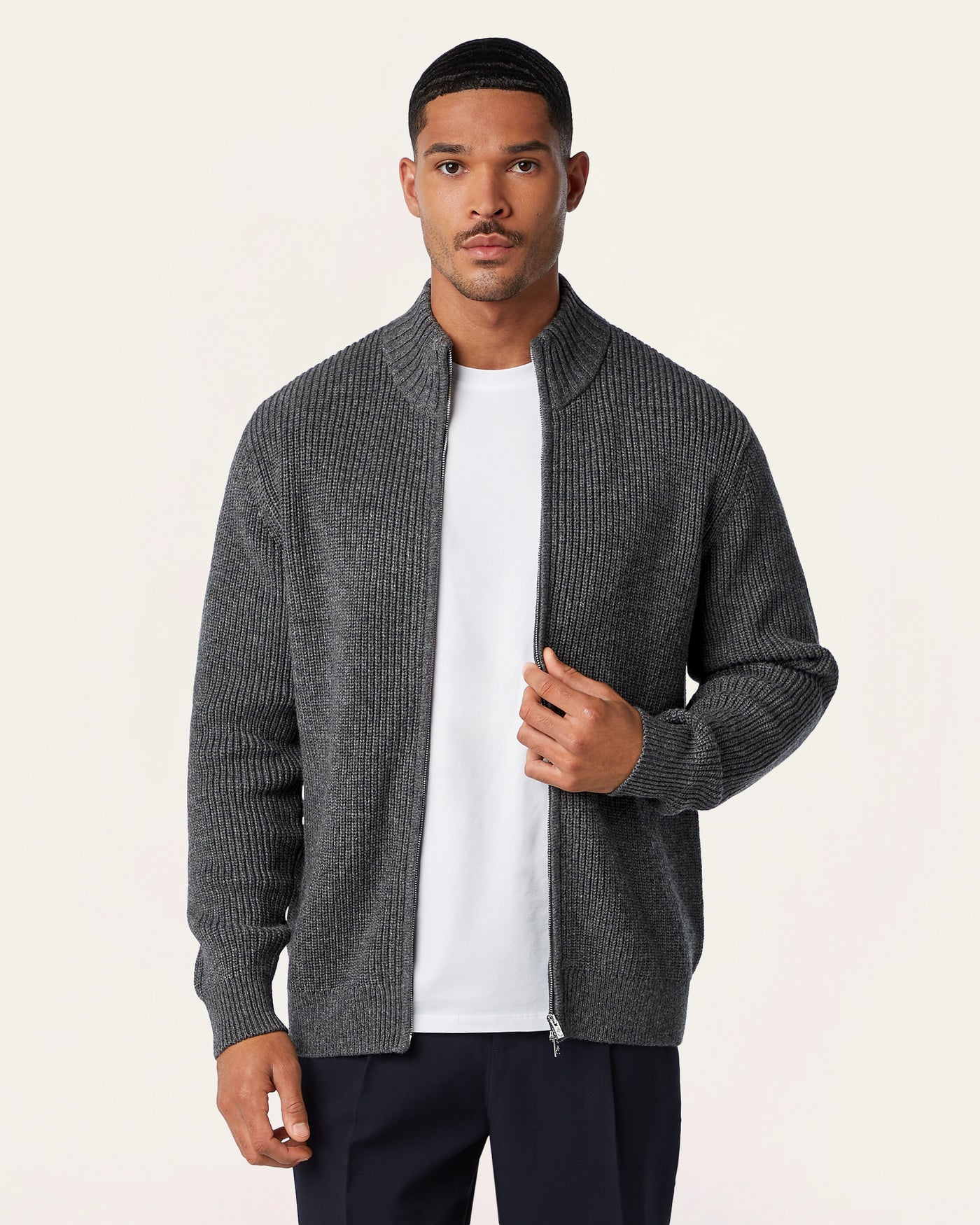 Heavy Seawool Full Zip Cardigan Dark Grey