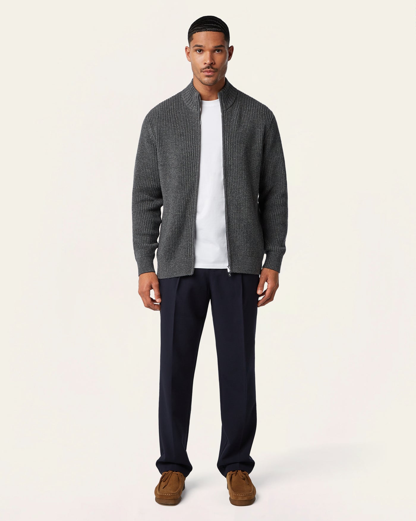 Heavy Seawool Full Zip Cardigan Dark Grey