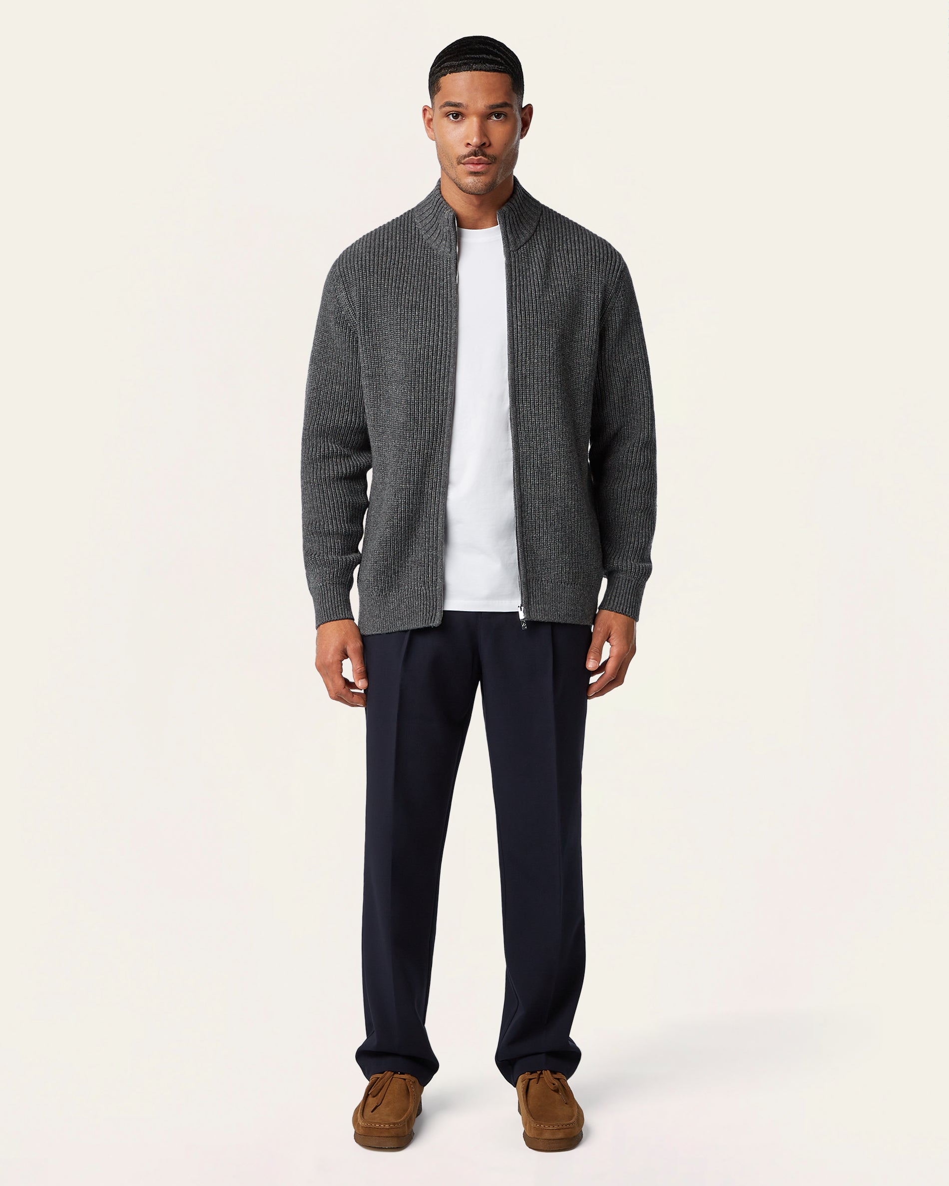 Heavy Seawool Full Zip Cardigan Dark Grey