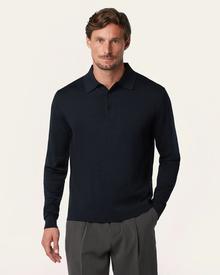 Knitted Long-sleeve Polo Navy
