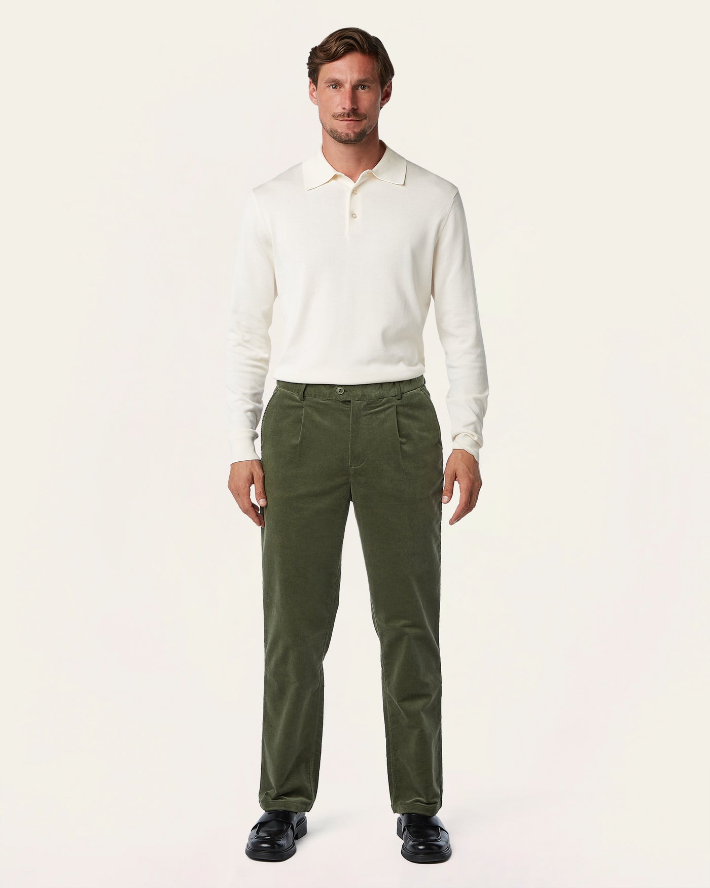 Straight Corduroy Pants Dark Olive
