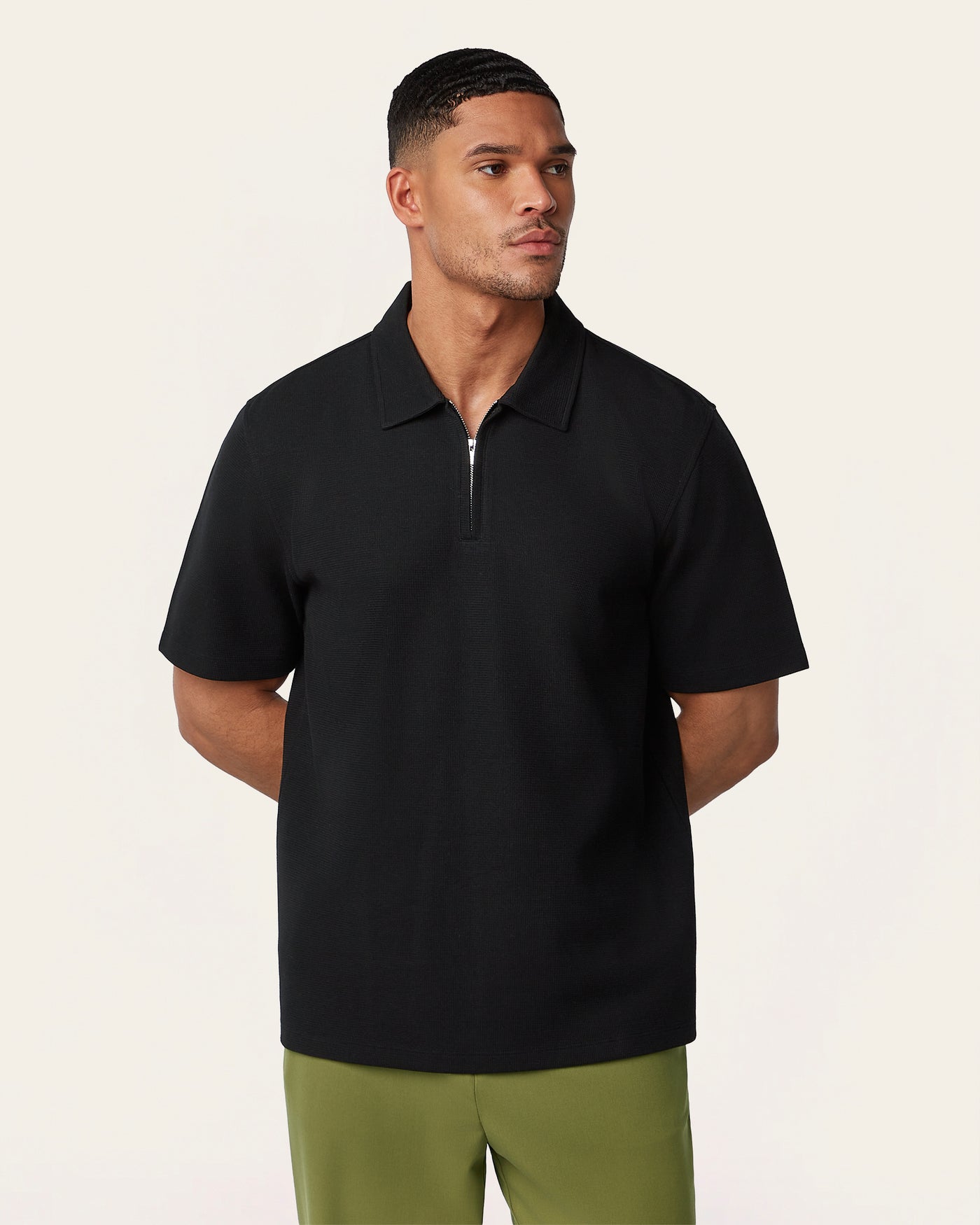 Relaxed Zip Polo Black