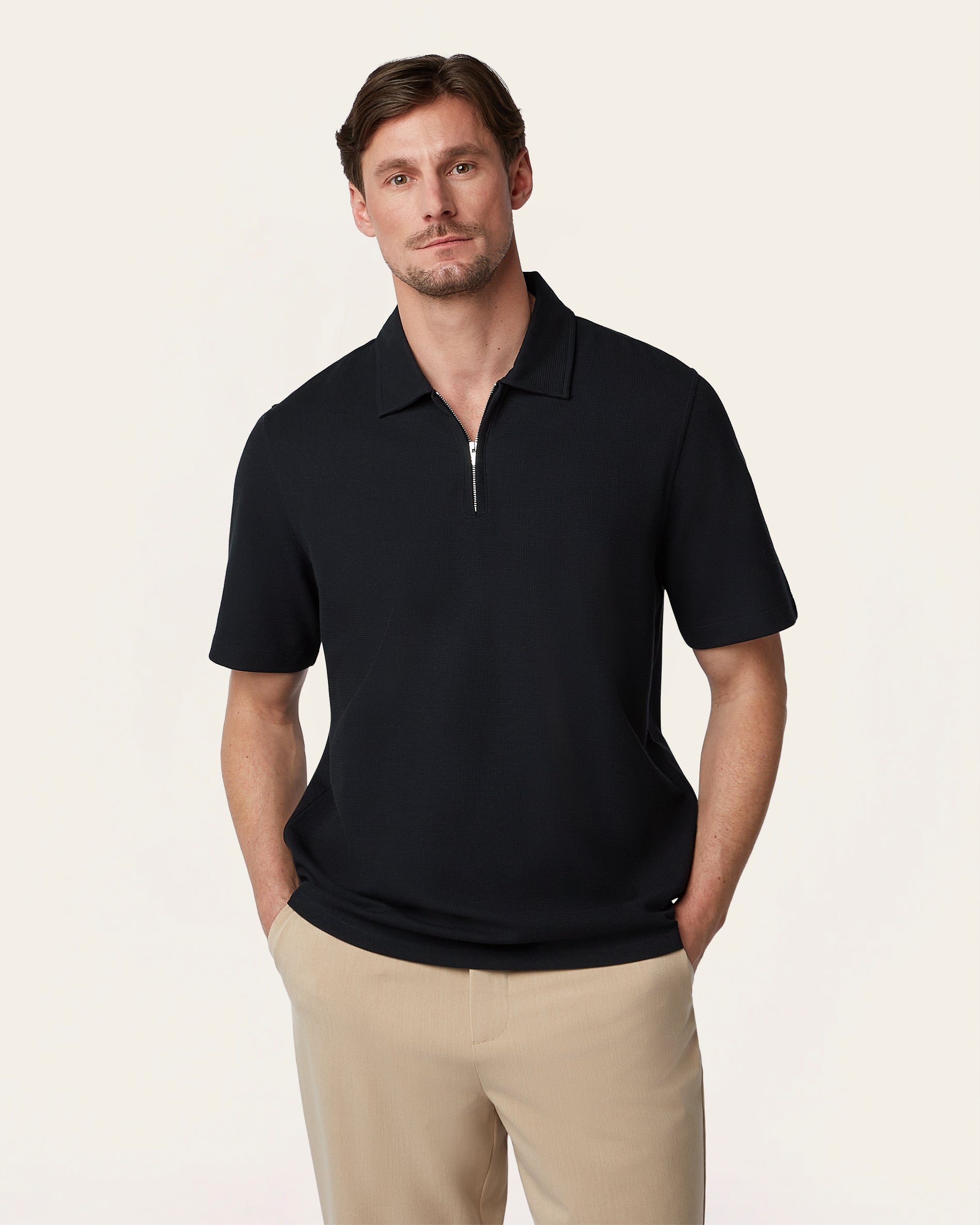 トップス tdk_void polo Navy Relaxed Fit Zip Polo – Odour Resistant | LABFRESH