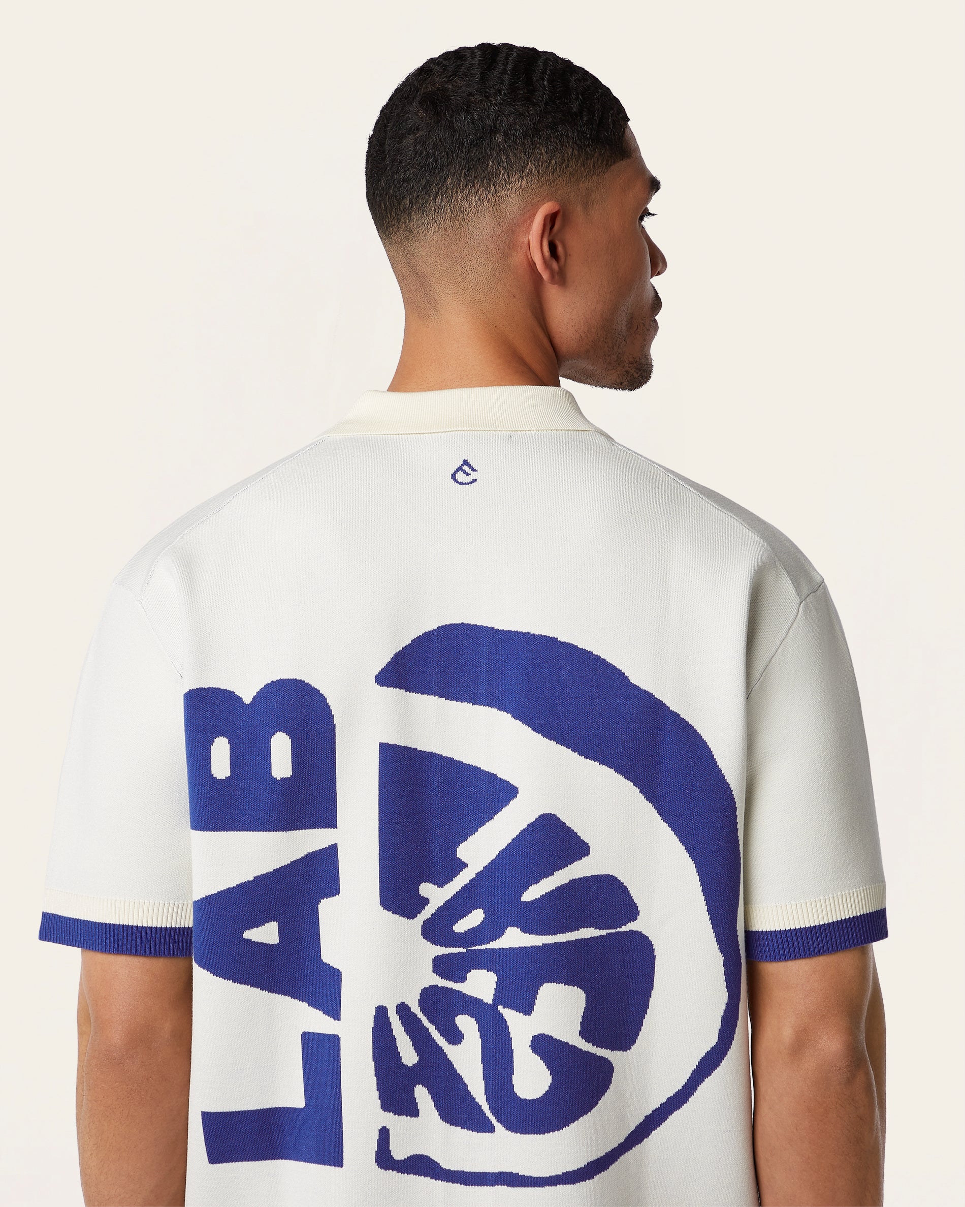 Jacquard Polo Off White / Cobalt Blue