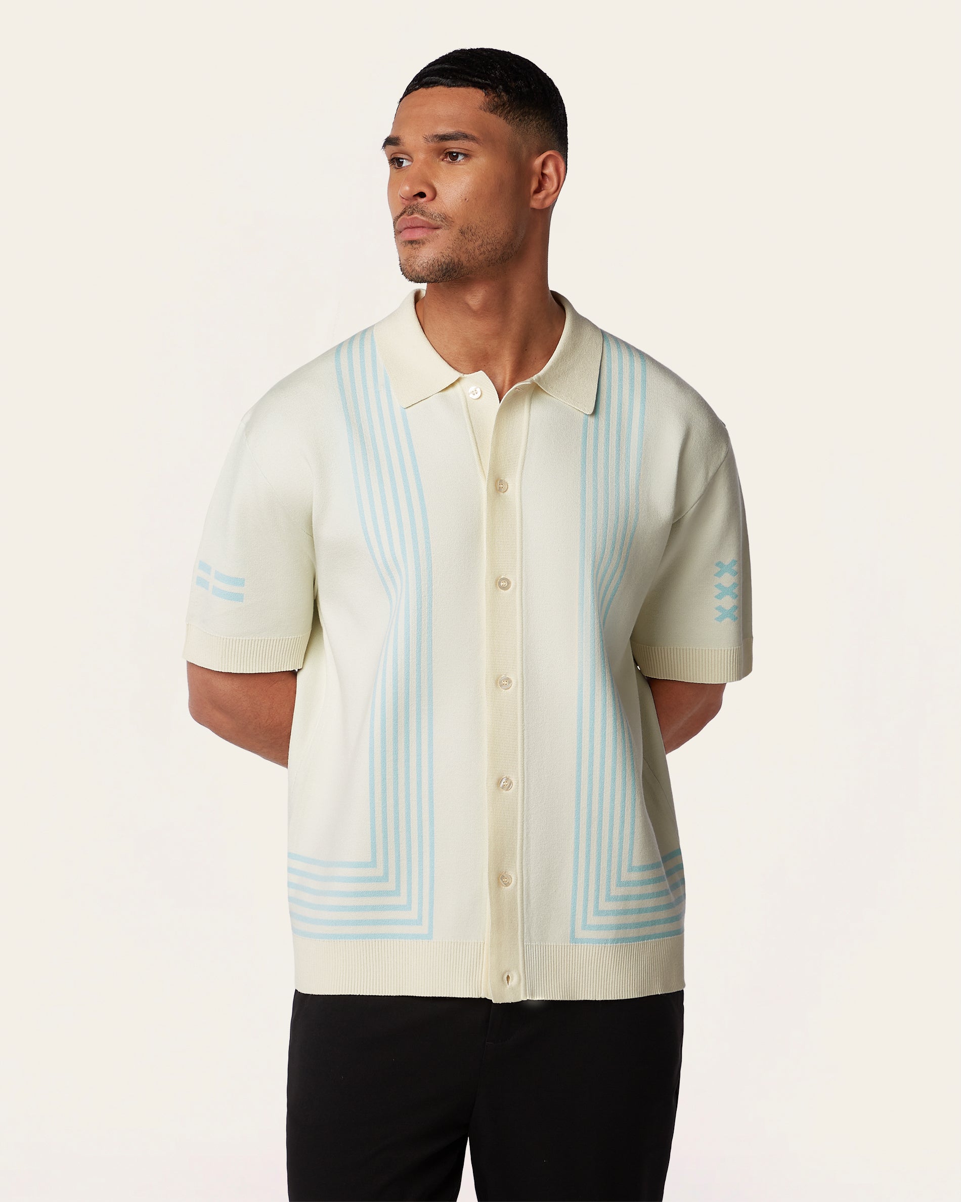 Off-White & Light Blue Jacquard Polo Shirt | LABFRESH