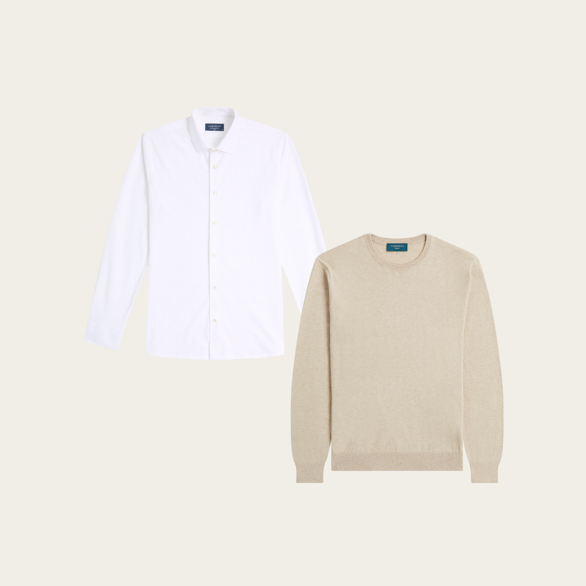 Seawool sweater & Knitted non-iron shirt bundle | White & Sand